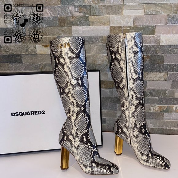 DSQUARED2 Python Print Leather High Knee Boots - Picture 1 of 13